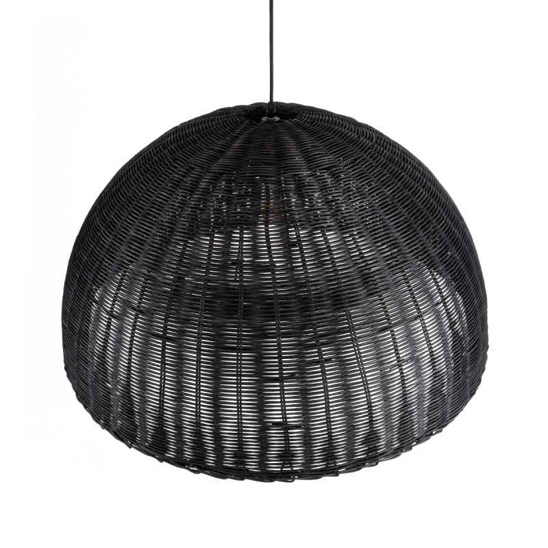 GloboStar® MONTANA 02384 Boho Κρεμαστό Φωτιστικό Καμπάνα Μονόφωτο 1 x E27 IP20 Μαύρο Ξύλο - Μ80 x Π80 x Υ40cm