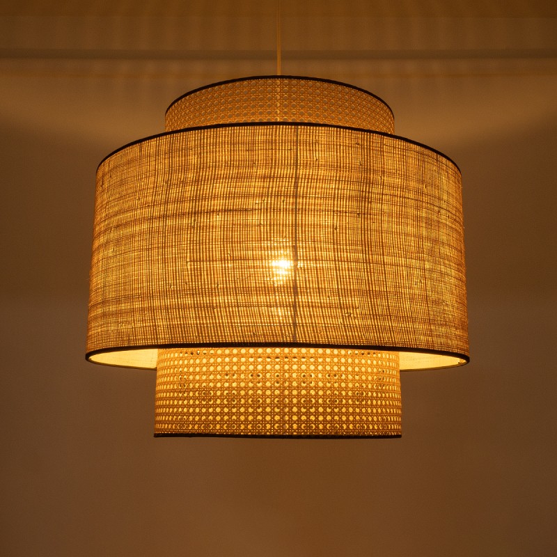 GloboStar® BRAVADO 02387 Boho Κρεμαστό Φωτιστικό Πλέγμα Μονόφωτο 1 x E27 IP20 Καφέ & Μπεζ Ξύλο - Μ70 x Π70 x Υ58cm