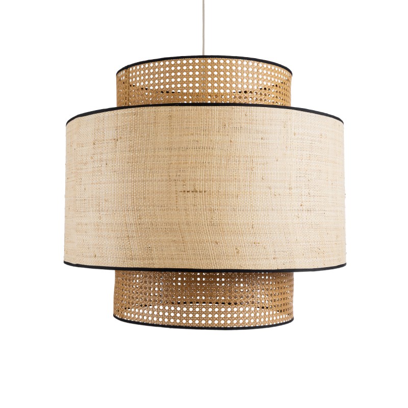 GloboStar® BRAVADO 02387 Boho Κρεμαστό Φωτιστικό Πλέγμα Μονόφωτο 1 x E27 IP20 Καφέ & Μπεζ Ξύλο - Μ70 x Π70 x Υ58cm