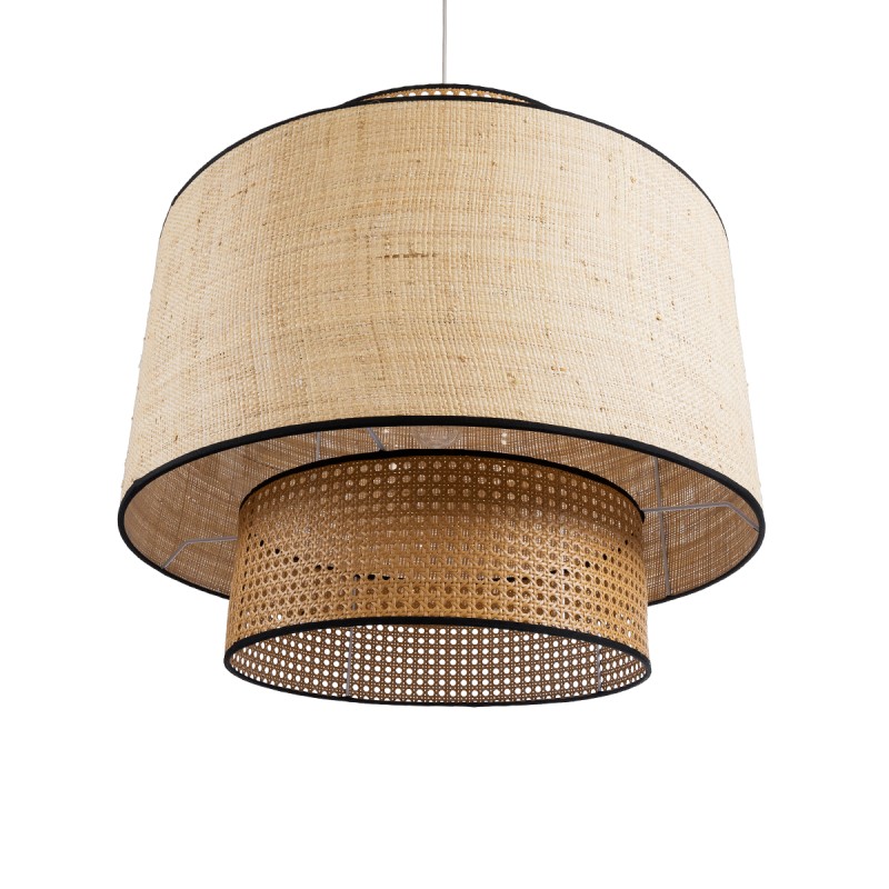 GloboStar® BRAVADO 02387 Boho Κρεμαστό Φωτιστικό Πλέγμα Μονόφωτο 1 x E27 IP20 Καφέ & Μπεζ Ξύλο - Μ70 x Π70 x Υ58cm