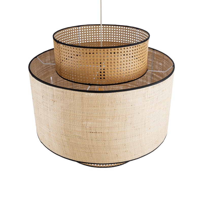 GloboStar® BRAVADO 02387 Boho Κρεμαστό Φωτιστικό Πλέγμα Μονόφωτο 1 x E27 IP20 Καφέ & Μπεζ Ξύλο - Μ70 x Π70 x Υ58cm