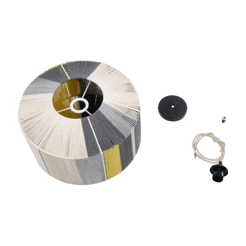 GloboStar® SALERNO 02388 Boho Κρεμαστό Φωτιστικό Καπέλο Μονόφωτο 1 x E27 IP20 Πολύχρωμο Σχοινί - Μ40 x Π40 x Υ35cm