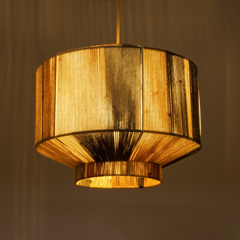 GloboStar® SALERNO 02388 Boho Κρεμαστό Φωτιστικό Καπέλο Μονόφωτο 1 x E27 IP20 Πολύχρωμο Σχοινί - Μ40 x Π40 x Υ35cm