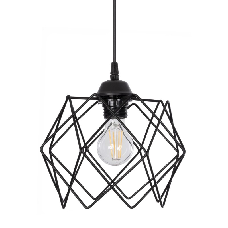 GloboStar® SOLON 201-0059 Μοντέρνο Κρεμαστό Φωτιστικό Πλέγμα Μονόφωτο 1 x E27 IP20 Μαύρο Μέταλλο - Μ22 x Π22 x Υ70cm