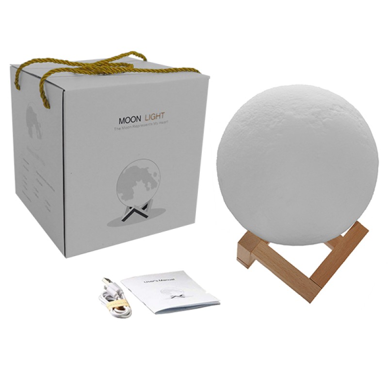 Επαναφορτιζόμενο Διακοσμητικό Ανάγλυφο Φωτιστικό Αφής 3D Moon 20cm RGBW Ντιμαριζόμενο με Ασύρματο Χειριστήριο GloboStar 07030