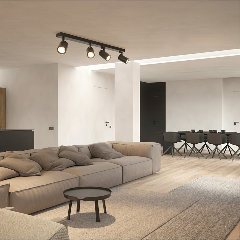 kelvo® SPOTA KLV-101-0140 Μοντέρνο Κινούμενο Φωτιστικό Σποτ Οροφής με Ντουί 4 x GU10 90° AC 220-240V IP20 - Μαύρο Ματ - Μ64 x Π6 x Υ14cm