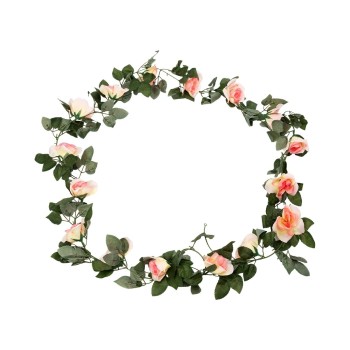 GloboStar® 09004 Τεχνητό Κρεμαστό Φυτό Διακοσμητική Γιρλάντα Μήκους 2 μέτρων με 16 X Μεγάλα Τριαντάφυλλα Ροζ