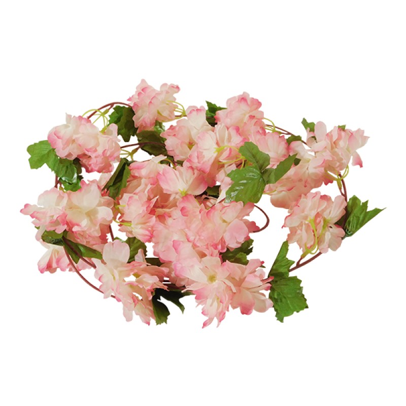 GloboStar® 09024 Τεχνητό Κρεμαστό Φυτό Διακοσμητική Γιρλάντα Μήκους 2.2 μέτρων με 18 X Άνθη Κερασιάς Ροζ Σομόν