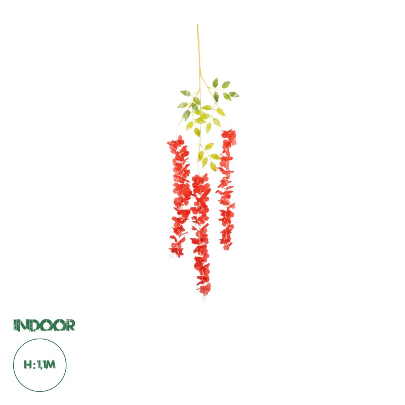 GloboStar® 09033 Τεχνητό Κρεμαστό Διακοσμητικό Φυτό Μήκους 1.1 μέτρων με 3 X Κλαδιά Βιστέρια Κοραλί