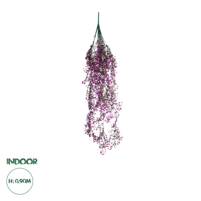 GloboStar® 09036 Τεχνητό Κρεμαστό Διακοσμητικό Φυτό Μήκους 1.2 μέτρων με 13 X Κλαδιά Πυξός Πράσινο Μωβ