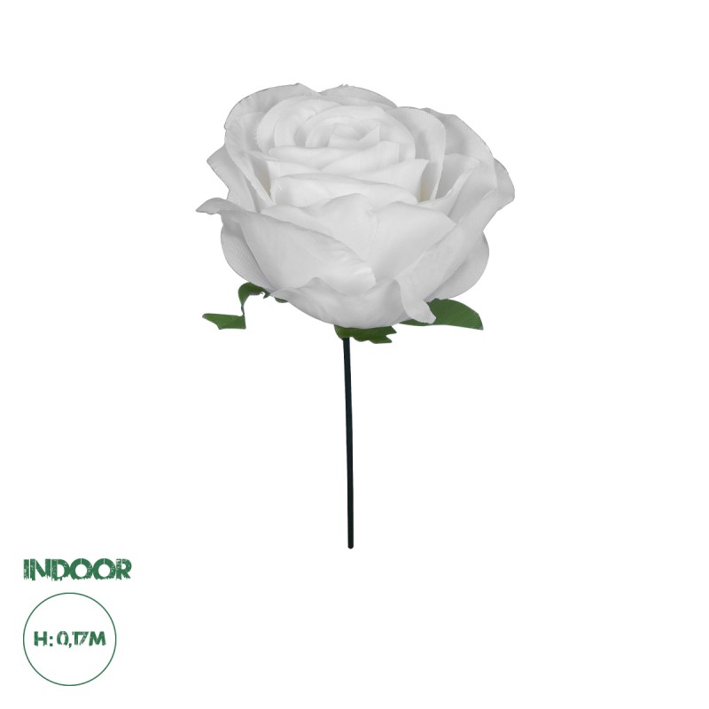 GloboStar® 09077 Τεχνητό Φυτό Διακοσμητικό Τριαντάφυλλο Λευκό M8cm x Υ20cm Π8cm