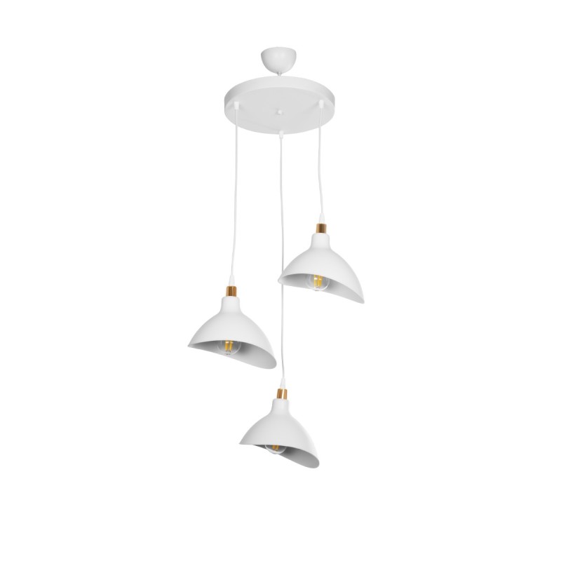 GloboStar® RIVE 203-0142 Μοντέρνο Κρεμαστό Φωτιστικό Καμπάνα Τρίφωτο 3 x E27 IP20 Λευκό με Χρυσό Πλαστικό - Μ45 x Π45 x Υ80cm