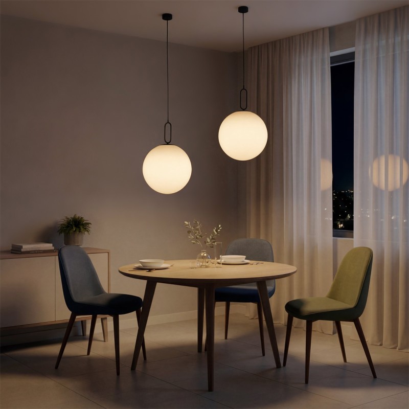 kelvo® BELLISSIMO KLV-101-0375 Κρεμαστό Φωτιστικό Οροφής για Λάμπα με Ντουί E27 AC 220-240V IP20 - Μαύρο Ματ & Λευκό - Μ40 x Π40 x Υ62cm