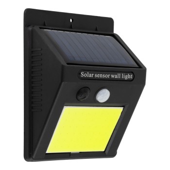 GLOBOSTAR® VELION 71495 Προβολέας με Ανιχνευτή PIR / Αισθητήρα Κίνησης LED 10W 500lm 120° DC 5V με Φωτοβολταϊκό Panel 5V 0.3W & Επαναφορτιζόμενη Μπαταρία Li-ion 3.2V 1200mAh Αδιάβροχο IP65 Ψυχρό Λευκό 6000K - Sanan COB Chip - Μαύρο - Μ9.6 x Π4.8 x Υ12