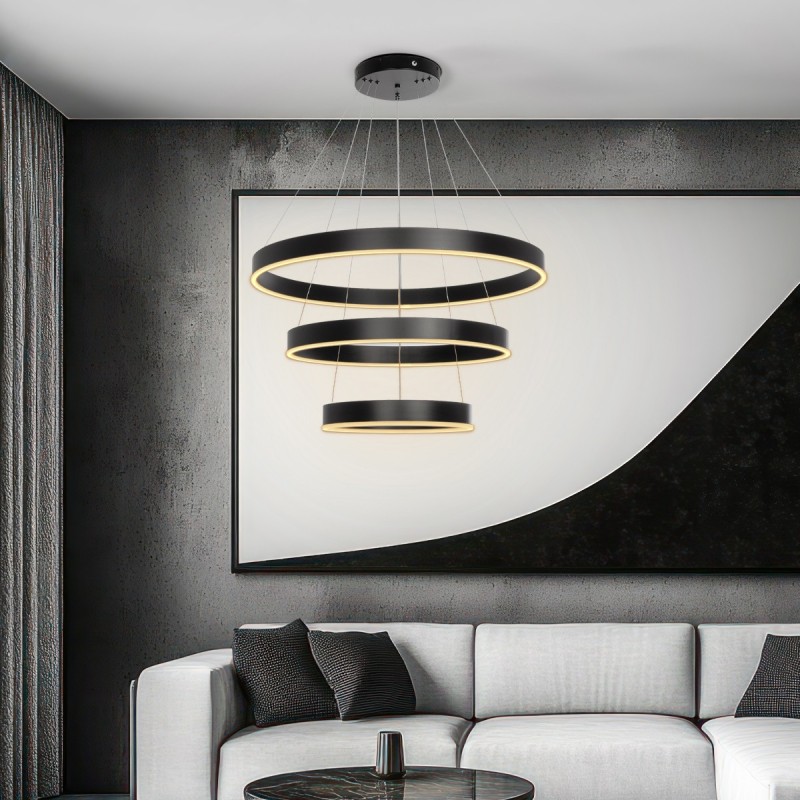 kelvo® VENOM 61188 Μοντέρνο Κρεμαστό Φωτιστικό Οροφής LED 120W 14158lm 120° AC 220-240V IP20 Ρυθμιζόμενο Λευκό CCT με Χειριστήριο από 2700K έως 6000K Dimmable - Lumileds SMD Chip - Μαύρο Ματ - Μ80 x Π80 x Υ60cm - 3 Χρόνια Εγγύηση