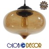 GloboStar® QUINN 01029 Vintage Κρεμαστό Φωτιστικό Ανάρτηση Μονόφωτο 1 x E27 IP20 Μελί Γυαλί με Μαύρο Μέταλλο - Μ26 x Π26 x Υ20cm