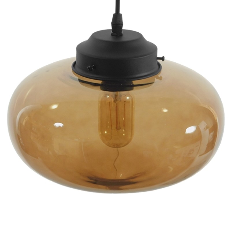 GloboStar® QUINN 01029 Vintage Κρεμαστό Φωτιστικό Ανάρτηση Μονόφωτο 1 x E27 IP20 Μελί Γυαλί με Μαύρο Μέταλλο - Μ26 x Π26 x Υ20cm