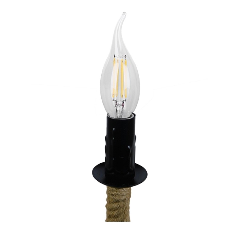 GloboStar® LINDELL 10001111 Vintage Κρεμαστό Φωτιστικό Ανάρτηση Μονόφωτο 1 x E27 IP20 Μαύρο Μέταλλο με Μπεζ Σχοινί - Μ33 x Π33 x Υ33cm