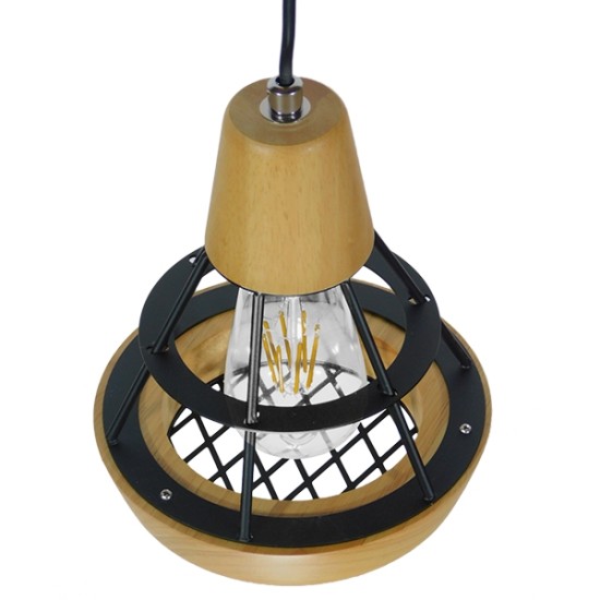GloboStar® AKRON 10001133 Μοντέρνο Κρεμαστό Φωτιστικό Πλέγμα Μονόφωτο 1 x E27 IP20 Μπεζ Ξύλο με Μαύρο Μέταλλο - Μ19 x Π19 x Υ22cm GloboStar® AKRON 10001133 Μοντέρνο Κρεμαστό Φωτιστικό Πλέγμα Μονόφωτο 1 x E27 IP20 Μπεζ Ξύλο με Μαύρο Μέταλλο - Μ19 x Π19 x Υ22cm