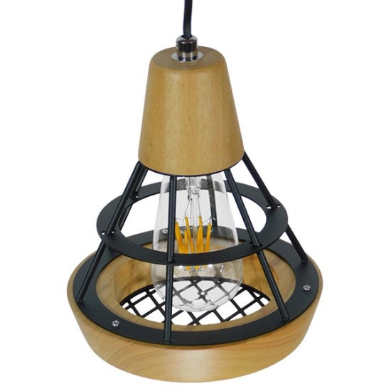 GloboStar® AKRON 10001133 Μοντέρνο Κρεμαστό Φωτιστικό Πλέγμα Μονόφωτο 1 x E27 IP20 Μπεζ Ξύλο με Μαύρο Μέταλλο - Μ19 x Π19 x Υ22cm GloboStar® AKRON 10001133 Μοντέρνο Κρεμαστό Φωτιστικό Πλέγμα Μονόφωτο 1 x E27 IP20 Μπεζ Ξύλο με Μαύρο Μέταλλο - Μ19 x Π19 x Υ22cm