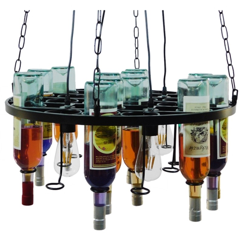 GloboStar® VINEYARD 10001139 Vintage Κρεμαστό Φωτιστικό Ανάρτηση Πολύφωτο 4 x E27 IP20 Μαύρο Μέταλλο με Διάφανο Γυαλί - Μ60 x Π60 x Υ20cm