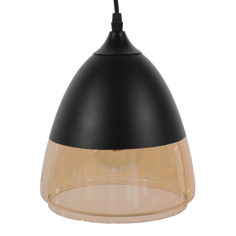 GloboStar® OLIVER 10001231 Vintage Κρεμαστό Φωτιστικό Καμπάνα Μονόφωτο 1 x E27 Μαύρο Μέταλλο με Μελί Γυαλί - Μ20 x Π20 x Υ21cm