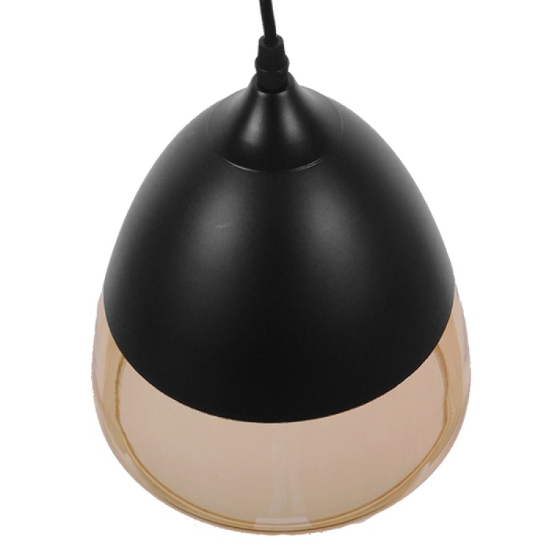 GloboStar® OLIVER 10001231 Vintage Κρεμαστό Φωτιστικό Καμπάνα Μονόφωτο 1 x E27 Μαύρο Μέταλλο με Μελί Γυαλί - Μ20 x Π20 x Υ21cm