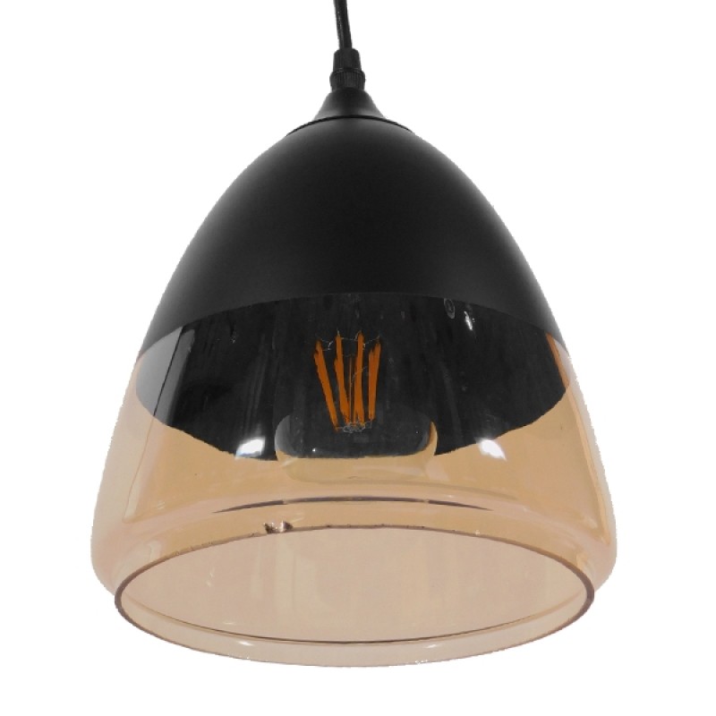 GloboStar® OLIVER 10001231 Vintage Κρεμαστό Φωτιστικό Καμπάνα Μονόφωτο 1 x E27 Μαύρο Μέταλλο με Μελί Γυαλί - Μ20 x Π20 x Υ21cm