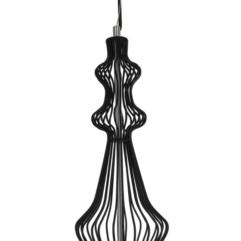 GloboStar® LILY 01561 Vintage Κρεμαστό Φωτιστικό Πλέγμα Μονόφωτο 1 x E27 IP20 Μαύρο Μέταλλο με Λευκό Ύφασμα - Μ90 x Π90 x Υ20cm