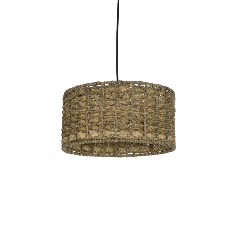 GloboStar® POMEGRANDE 204-0157 Boho Κρεμαστό Φωτιστικό Kαπέλο Μονόφωτο 1 x E27 IP20 Μπεζ Rattan - Μ30 x Π30 x Υ16cm