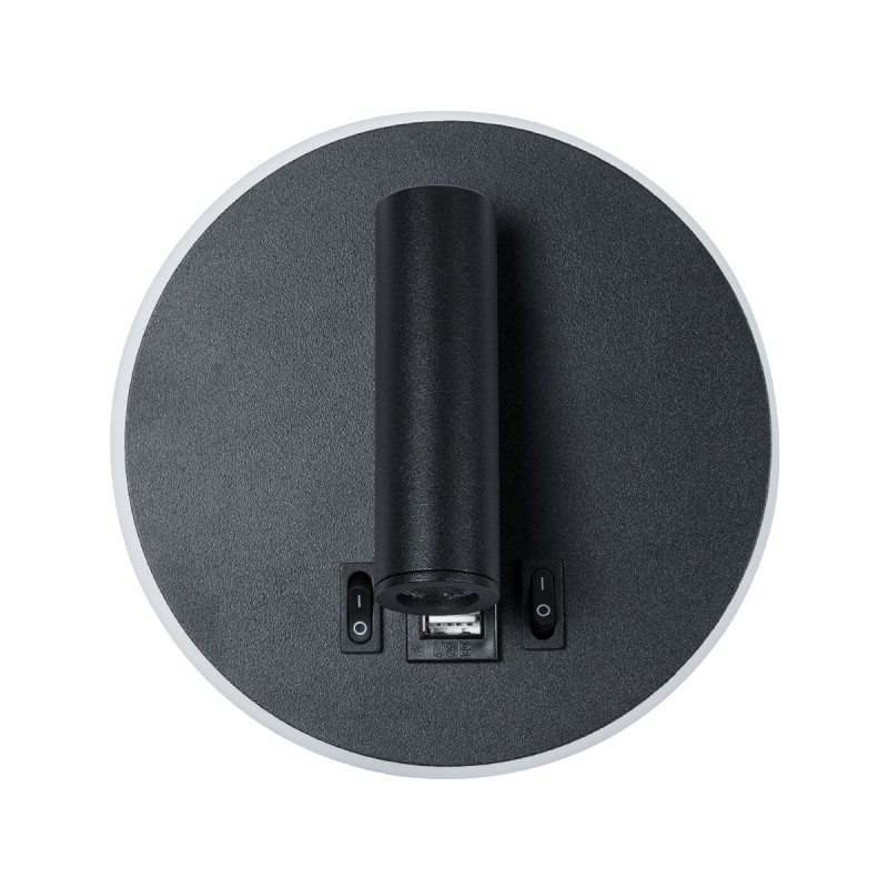 GLOBOSTAR® LADY-R 60938 Μοντέρνο Φωτιστικό Τοίχου - Απλίκα Ξενοδοχείου Reading Light με Φορτιστή USB 3A LED 6W 600lm 36° & 360° AC 220-240V IP20 Φυσικό Λευκό 4500K - Bridgelux COB Chip & TÜV SÜD Driver - Μαύρο Ματ - Μ15 x Π15 x Υ7cm - 3 Χρόνια Εγγ