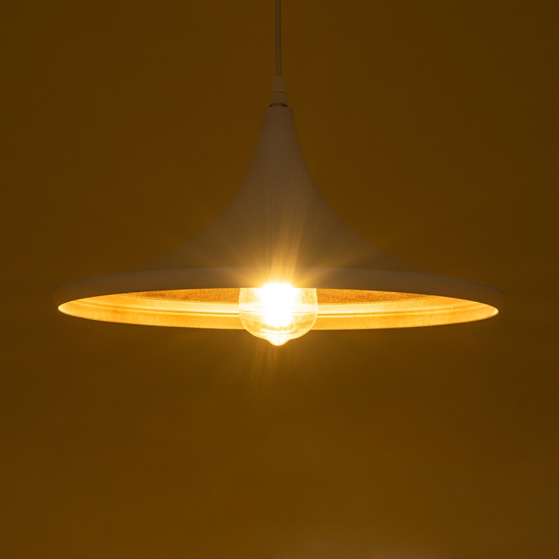 GloboStar® SHANGHAI 01026-B Μοντέρνο Κρεμαστό Φωτιστικό Καμπάνα Μονόφωτο 1 x E27 IP20 Λευκό & Χρυσό Μέταλλο - Μ37 x Π37 x Υ17cm