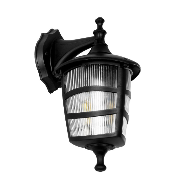 GloboStar® ZARDIN 203-0206 Vintage Επιτοίχιο Φωτιστικό Φαναράκι Μονόφωτο 1 x E27 IP44 Μαύρο Πλαστικό Σώμα - Μ22 x Π17 x Υ27cm