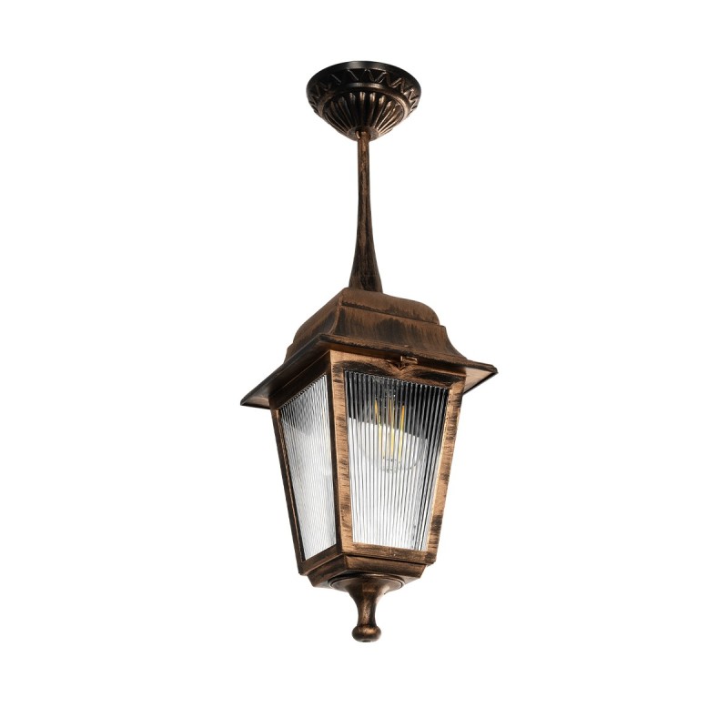 GloboStar® SOLME 203-0214 Vintage Κρεμαστό Φωτιστικό Φαναράκι Μονόφωτο 1 x E27 IP44 Χάλκινο Πλαστικό - Μ15 x Π15 x Υ50cm