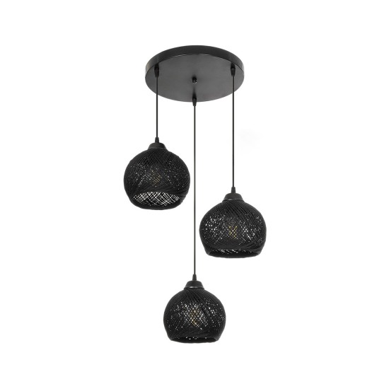 GloboStar® YASAM 203-0022 Vintage Κρεμαστό Φωτιστικό Πλέγμα Τρίφωτο 3 x E27 IP20 Μαύρο Ρατάν - Μ42 x Π42 x Υ54cm GloboStar® YASAM 203-0022 Vintage Κρεμαστό Φωτιστικό Πλέγμα Τρίφωτο 3 x E27 IP20 Μαύρο Ρατάν - Μ42 x Π42 x Υ54cm
