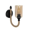GloboStar® RIFT 203-0002 Vintage Επιτοίχιο Φωτιστικό Απλίκα Σχοινί Μονόφωτο 1 x E27 IP20 Μαύρο Μέταλλο με Μπεζ Σχοινί με Φιμέ Γυαλί - Μ22.5 x Π22.5 x Υ28.5cm