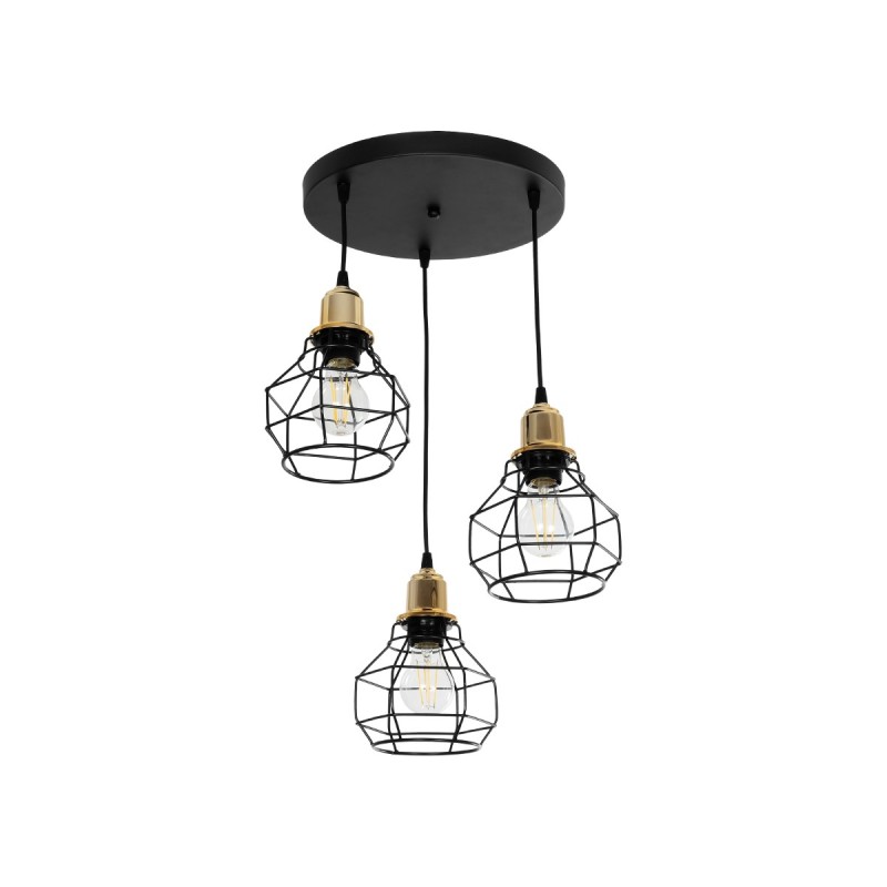 GloboStar® NOVARAY 201-0083 Vintage Κρεμαστό Φωτιστικό Πλέγμα Τρίφωτο 3 x E27 IP20 Μαύρο Μέταλλο - Μ33 x Π33 x Υ75cm