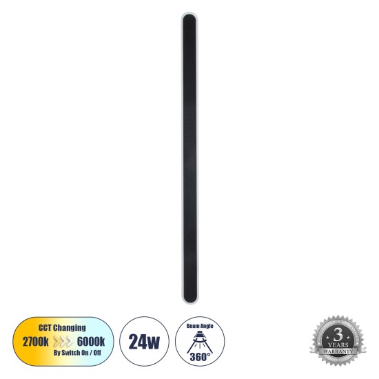 GloboStar® HOUSTON 61349 Φωτιστικό Τοίχου - Απλίκα Design LED CCT 24W 2880lm 360° AC 220-240V - Εναλλαγή Φωτισμού μέσω Διακόπτη On/Off All In One Ψυχρό 6000k+Φυσικό 4500k+Θερμό 2700k Μ6 x Π3 x Υ100cm - Μαύρο - 3 Years Warranty GloboStar® HOUSTON 61349 Φωτιστικό Τοίχου - Απλίκα Design LED CCT 24W 2880lm 360° AC 220-240V - Εναλλαγή Φωτισμού μέσω Διακόπτη On/Off All In One Ψυχρό 6000k+Φυσικό 4500k+Θερμό 2700k Μ6 x Π3 x Υ100cm - Μαύρο - 3 Years Warranty