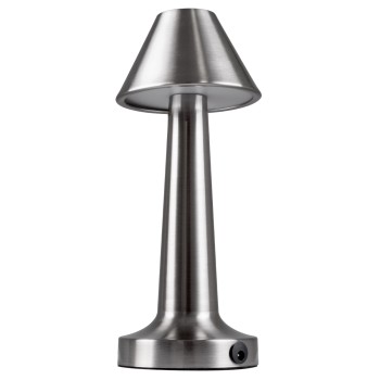 GloboStar® MOLLY 76516 Επαναφορτιζόμενο Επιτραπέζιο Φωτιστικό Πορτατίφ LED 1.5W 105lm 120° DC 5V IP44 Θερμό Λευκό 2700K Dimmable Ασημί Αλουμίνιο - Μ10 x Π10 x Υ23cm - 2 Xρόνια Εγγύηση