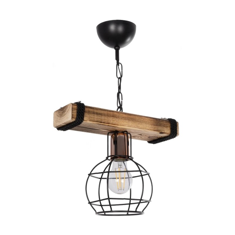 GloboStar® STARLO 201-0004 Vintage Κρεμαστό Φωτιστικό Ράγα Μονόφωτο 1 x E27 IP20 Μπεζ Ξύλο με Μαύρο Μέταλλο - Μ30 x Π15 x Υ60cm