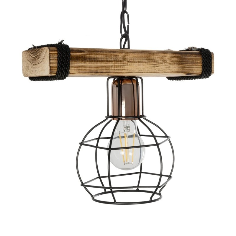 GloboStar® STARLO 201-0004 Vintage Κρεμαστό Φωτιστικό Ράγα Μονόφωτο 1 x E27 IP20 Μπεζ Ξύλο με Μαύρο Μέταλλο - Μ30 x Π15 x Υ60cm