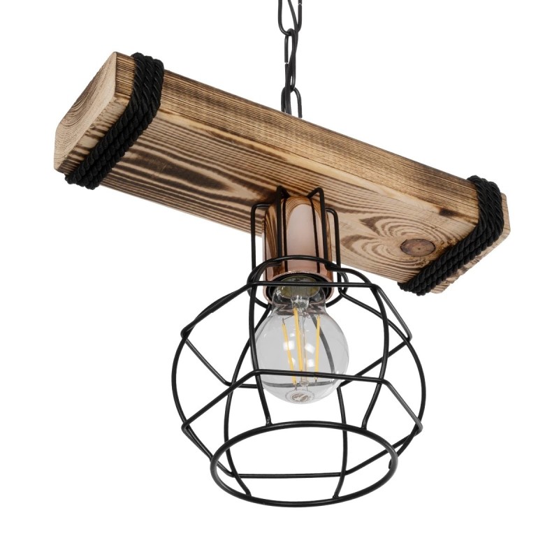 GloboStar® STARLO 201-0004 Vintage Κρεμαστό Φωτιστικό Ράγα Μονόφωτο 1 x E27 IP20 Μπεζ Ξύλο με Μαύρο Μέταλλο - Μ30 x Π15 x Υ60cm