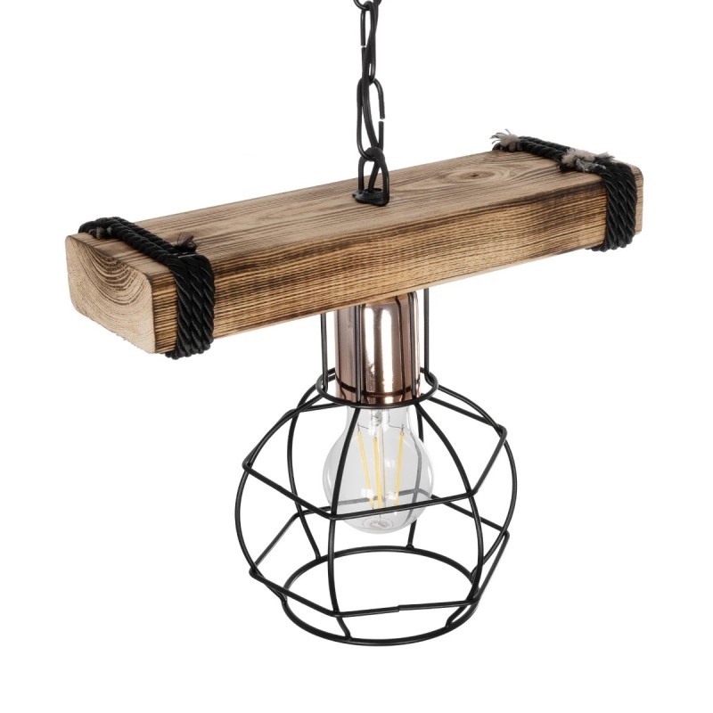 GloboStar® STARLO 201-0004 Vintage Κρεμαστό Φωτιστικό Ράγα Μονόφωτο 1 x E27 IP20 Μπεζ Ξύλο με Μαύρο Μέταλλο - Μ30 x Π15 x Υ60cm