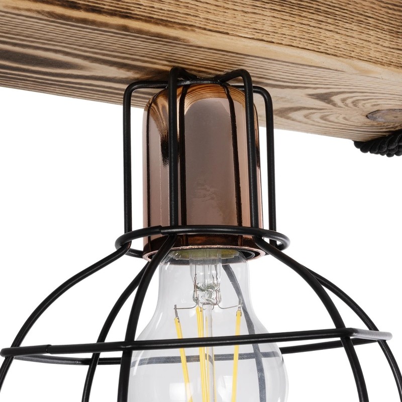 GloboStar® STARLO 201-0004 Vintage Κρεμαστό Φωτιστικό Ράγα Μονόφωτο 1 x E27 IP20 Μπεζ Ξύλο με Μαύρο Μέταλλο - Μ30 x Π15 x Υ60cm