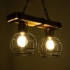 GloboStar® STARLO 201-0005 Vintage Κρεμαστό Φωτιστικό Ράγα Δίφωτο 2 x E27 IP20 Μπεζ Ξύλο με Μαύρο Μέταλλο - Μ40 x Π15x Υ65cm