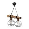 GloboStar® STARLO 201-0005 Vintage Κρεμαστό Φωτιστικό Ράγα Δίφωτο 2 x E27 IP20 Μπεζ Ξύλο με Μαύρο Μέταλλο - Μ40 x Π15x Υ65cm