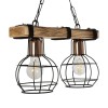 GloboStar® STARLO 201-0005 Vintage Κρεμαστό Φωτιστικό Ράγα Δίφωτο 2 x E27 IP20 Μπεζ Ξύλο με Μαύρο Μέταλλο - Μ40 x Π15x Υ65cm