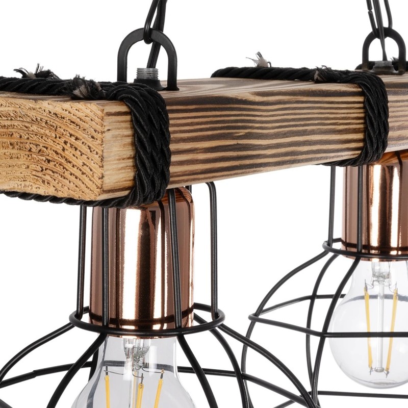 GloboStar® STARLO 201-0005 Vintage Κρεμαστό Φωτιστικό Ράγα Δίφωτο 2 x E27 IP20 Μπεζ Ξύλο με Μαύρο Μέταλλο - Μ40 x Π15x Υ65cm