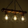 GloboStar® STARLO 201-0006 Vintage Κρεμαστό Φωτιστικό Ράγα Τρίφωτο 3 x E27 IP20 Μπεζ Ξύλο με Μαύρο Μέταλλο - Μ50 x Π15 x Υ65cm