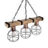GloboStar® STARLO 201-0006 Vintage Κρεμαστό Φωτιστικό Ράγα Τρίφωτο 3 x E27 IP20 Μπεζ Ξύλο με Μαύρο Μέταλλο - Μ50 x Π15 x Υ65cm